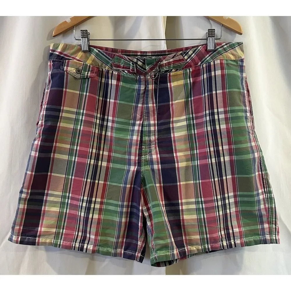 Polo Ralph‎ Lauren Plaid Board Shorts Trunks Loop Closure Size 36